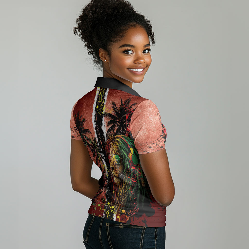 One Love Trinidad And Tobago Women Polo Shirt Rastafarian Lion Reggae Grunge Style