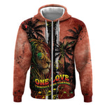One Love Trinidad And Tobago Zip Hoodie Rastafarian Lion Reggae Grunge Style