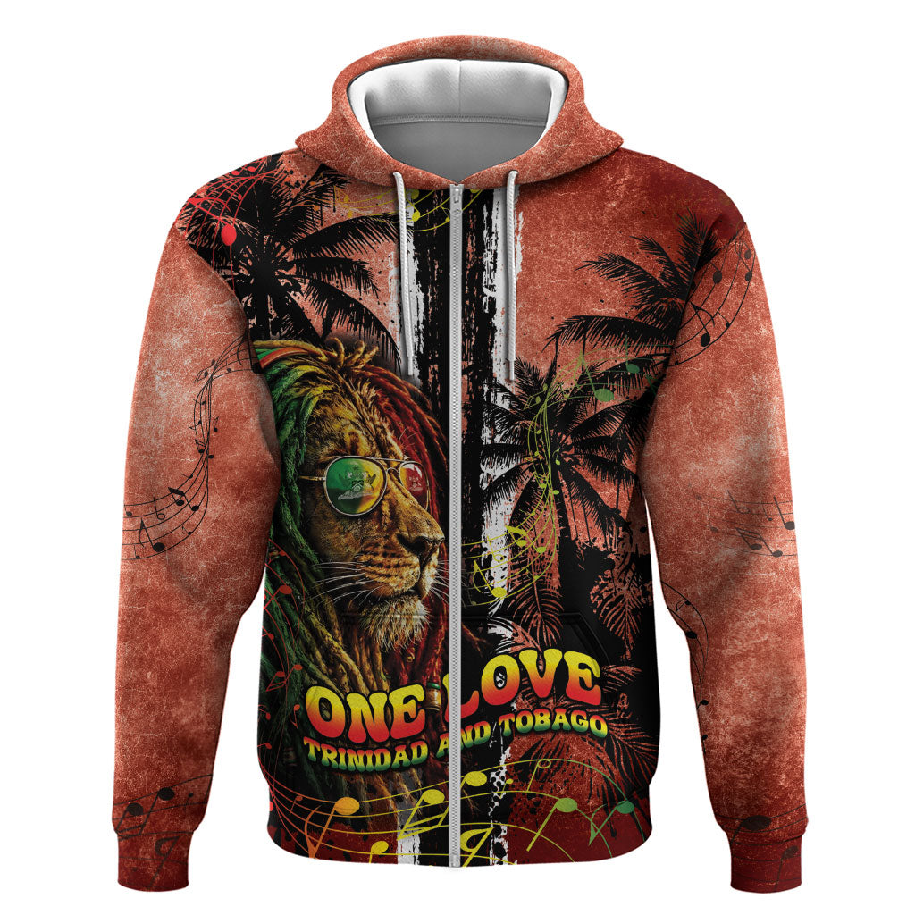 One Love Trinidad And Tobago Zip Hoodie Rastafarian Lion Reggae Grunge Style