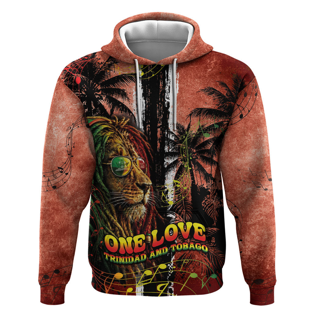 One Love Trinidad And Tobago Zip Hoodie Rastafarian Lion Reggae Grunge Style