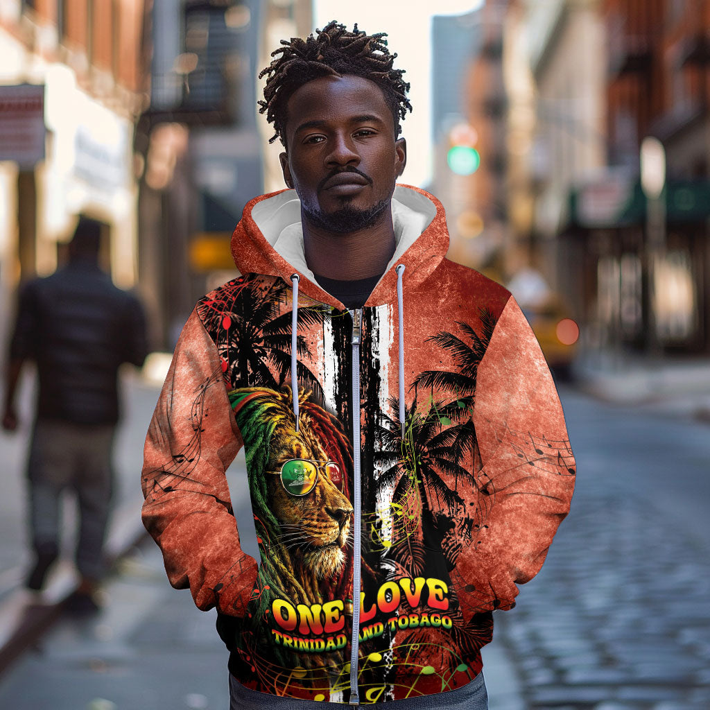 One Love Trinidad And Tobago Zip Hoodie Rastafarian Lion Reggae Grunge Style
