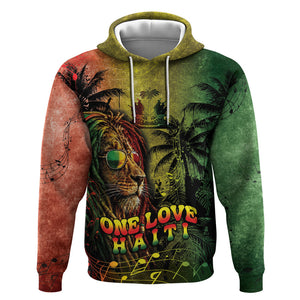 One Love Afro Haiti Hoodie Rastafarian Lion Reggae Grunge Style
