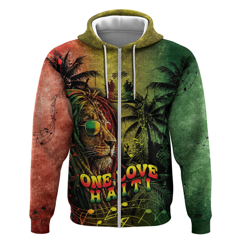 One Love Afro Haiti Hoodie Rastafarian Lion Reggae Grunge Style