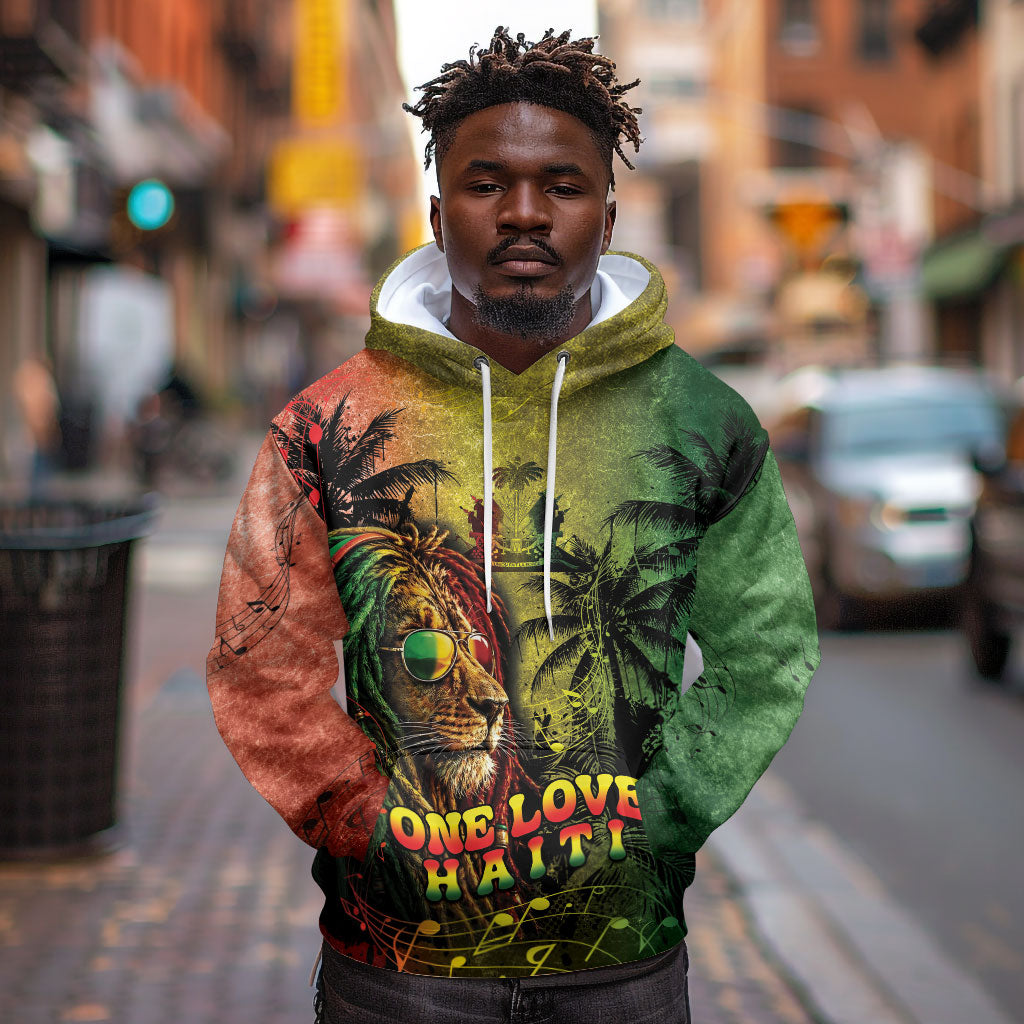 One Love Afro Haiti Hoodie Rastafarian Lion Reggae Grunge Style