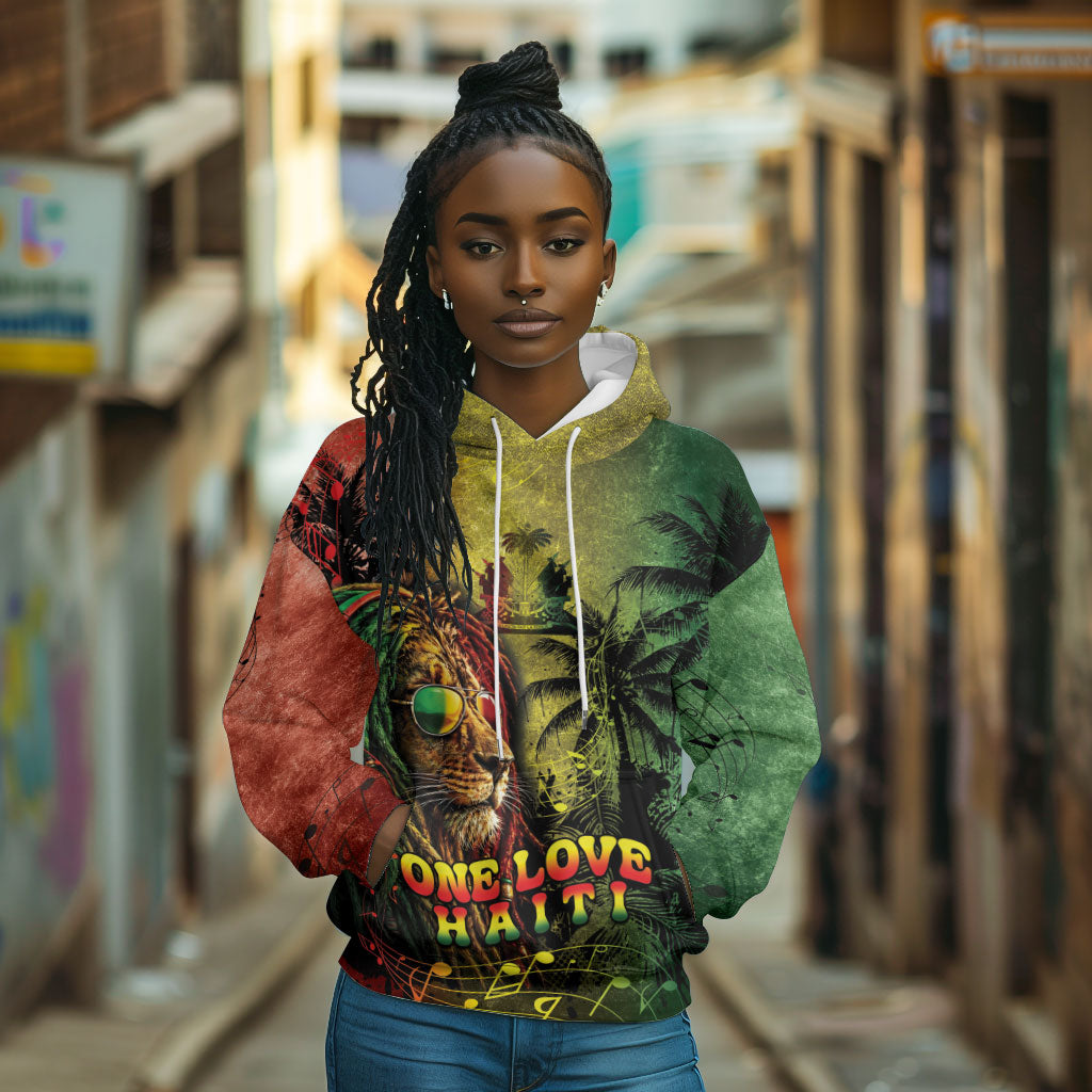 One Love Afro Haiti Hoodie Rastafarian Lion Reggae Grunge Style