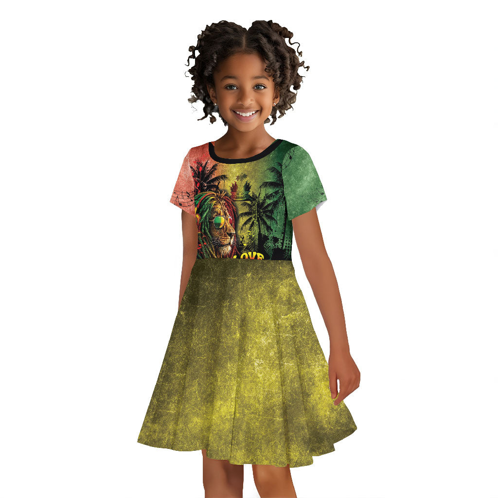 One Love Afro Haiti Kid Short Sleeve Dress Rastafarian Lion Reggae Grunge Style