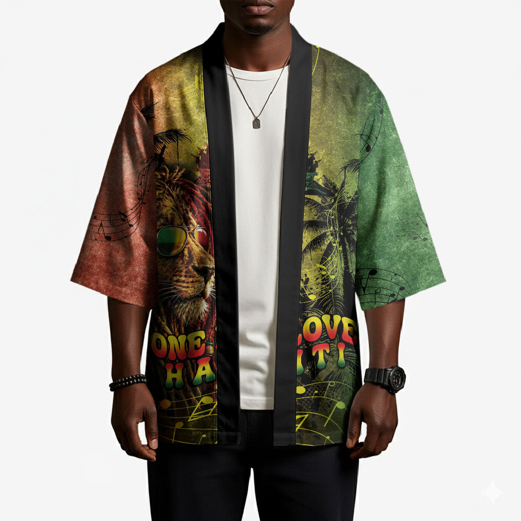 One Love Afro Haiti Kimono Rastafarian Lion Reggae Grunge Style