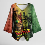 One Love Afro Haiti Kimono Sleeve Blouse Rastafarian Lion Reggae Grunge Style