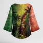 One Love Afro Haiti Kimono Sleeve Blouse Rastafarian Lion Reggae Grunge Style