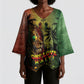 One Love Afro Haiti Kimono Sleeve Blouse Rastafarian Lion Reggae Grunge Style