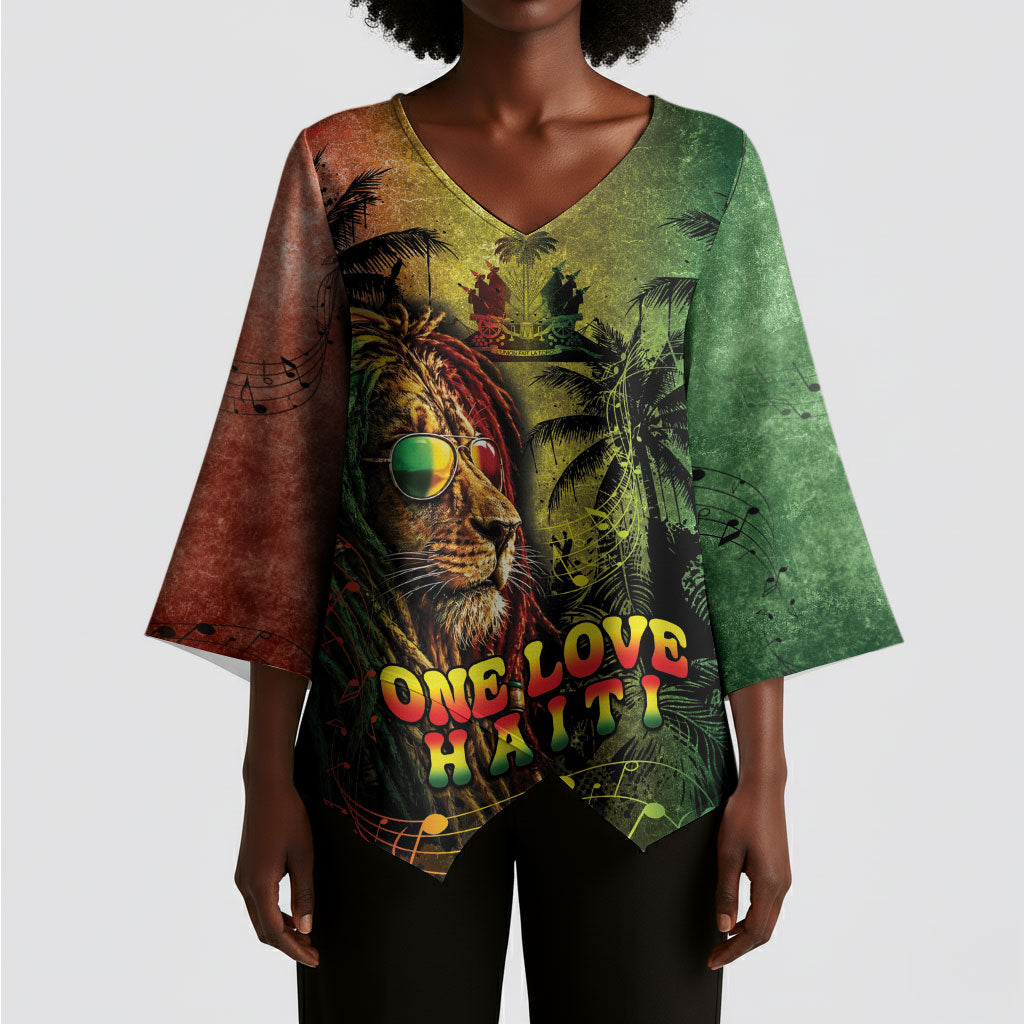 One Love Afro Haiti Kimono Sleeve Blouse Rastafarian Lion Reggae Grunge Style