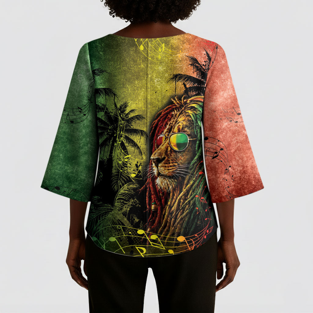 One Love Afro Haiti Kimono Sleeve Blouse Rastafarian Lion Reggae Grunge Style