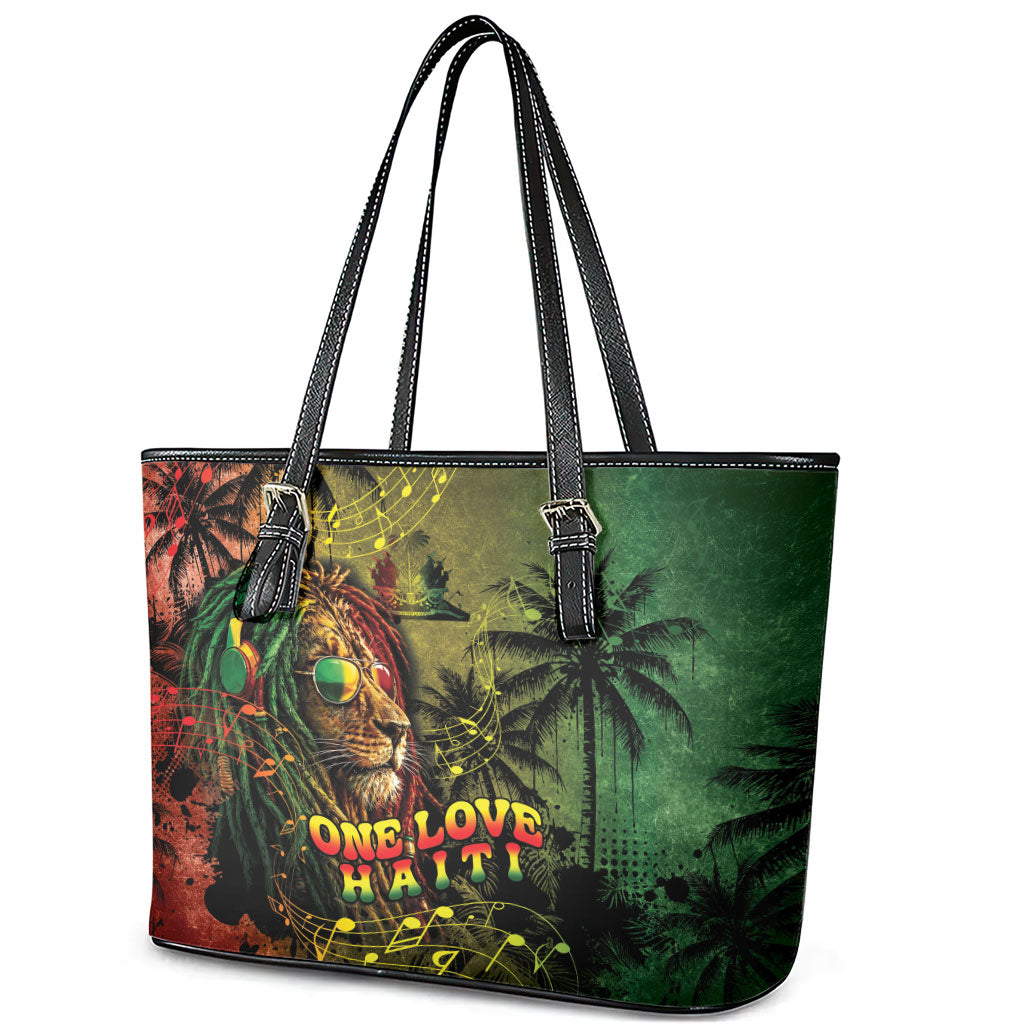 One Love Afro Haiti Leather Tote Bag Rastafarian Lion Reggae Grunge Style
