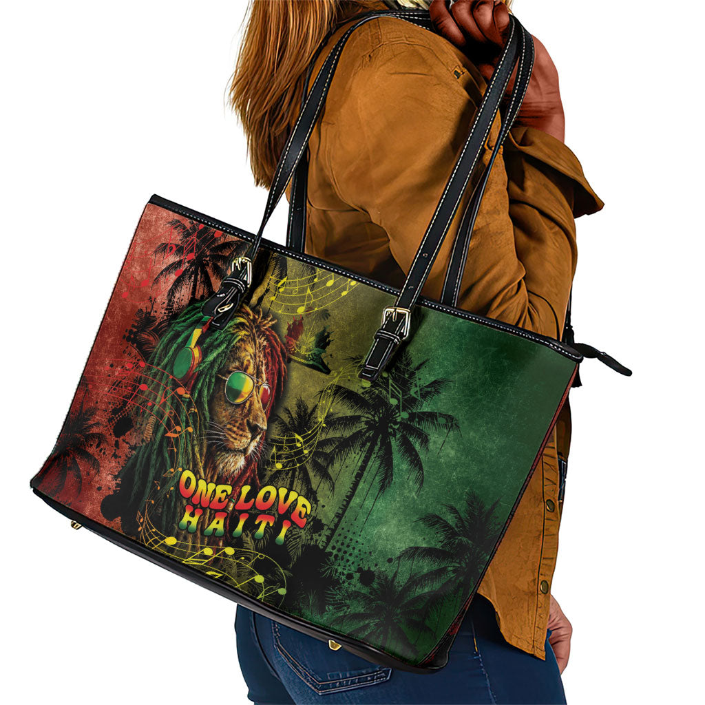 One Love Afro Haiti Leather Tote Bag Rastafarian Lion Reggae Grunge Style