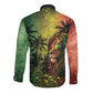 One Love Afro Haiti Long Sleeve Button Shirt Rastafarian Lion Reggae Grunge Style