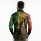 One Love Afro Haiti Long Sleeve Polo Shirt Rastafarian Lion Reggae Grunge Style