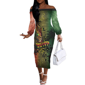 One Love Afro Haiti Off The Shoulder Long Sleeve Dress Rastafarian Lion Reggae Grunge Style