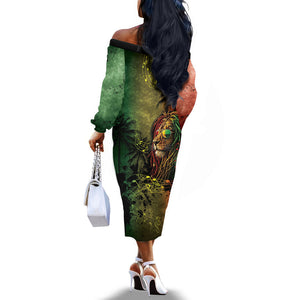 One Love Afro Haiti Off The Shoulder Long Sleeve Dress Rastafarian Lion Reggae Grunge Style
