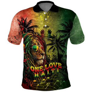 One Love Afro Haiti Polo Shirt Rastafarian Lion Reggae Grunge Style