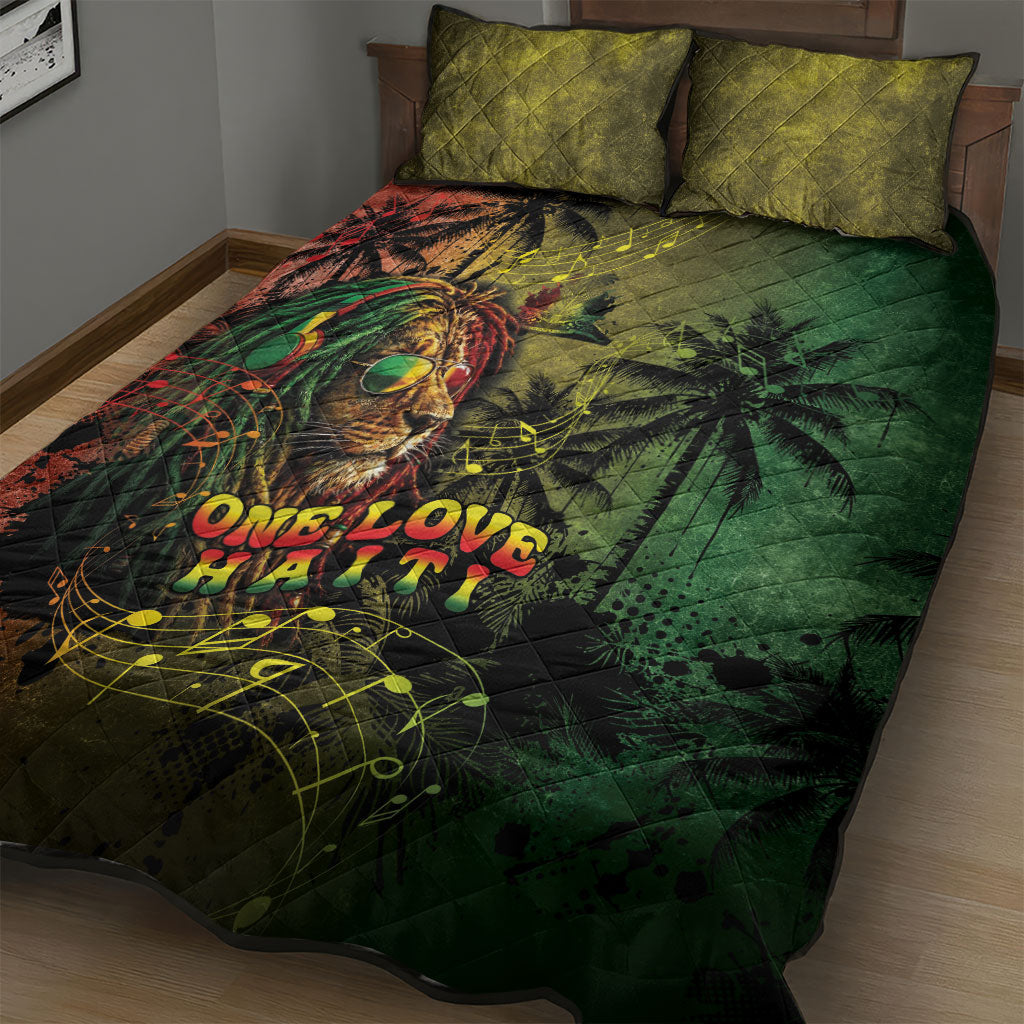 One Love Afro Haiti Quilt Bed Set Rastafarian Lion Reggae Grunge Style