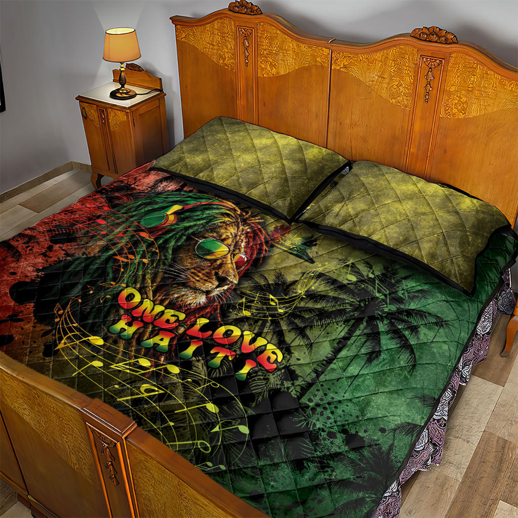 One Love Afro Haiti Quilt Bed Set Rastafarian Lion Reggae Grunge Style