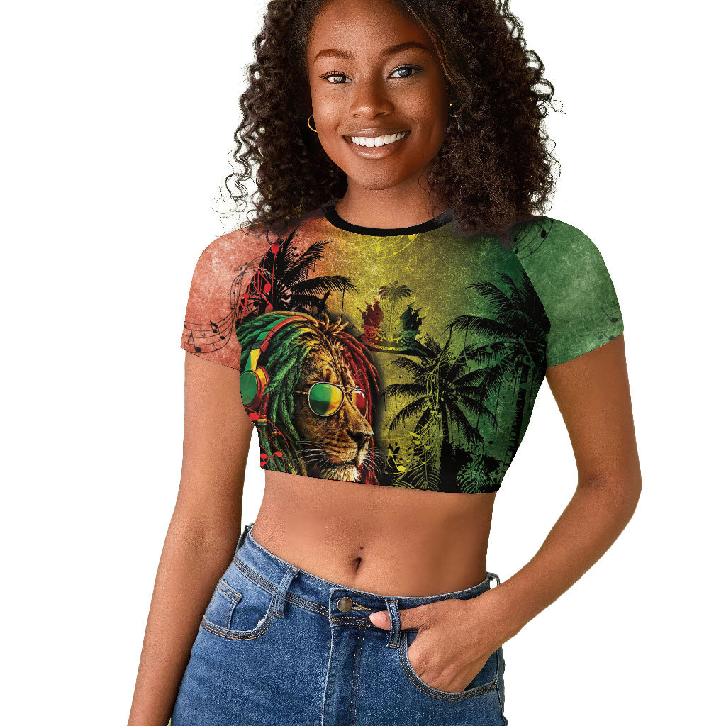 One Love Afro Haiti Raglan Cropped T shirt Rastafarian Lion Reggae Grunge Style