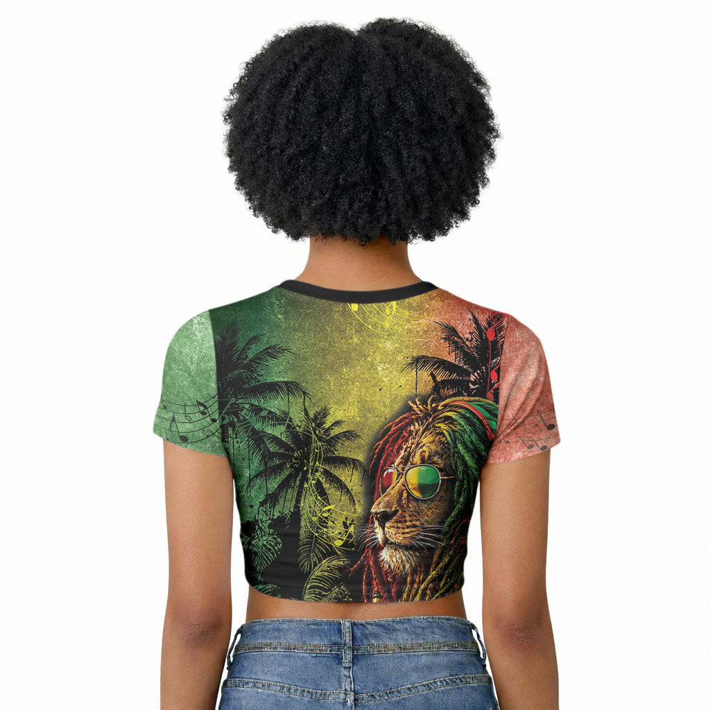 One Love Afro Haiti Raglan Cropped T shirt Rastafarian Lion Reggae Grunge Style