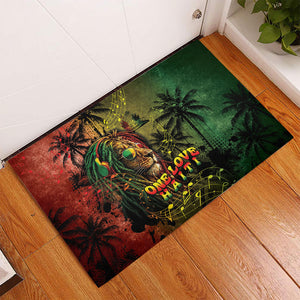 One Love Afro Haiti Rubber Doormat Rastafarian Lion Reggae Grunge Style