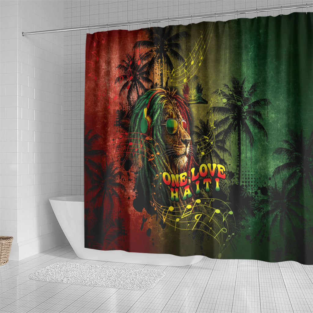One Love Afro Haiti Shower Curtain Rastafarian Lion Reggae Grunge Style