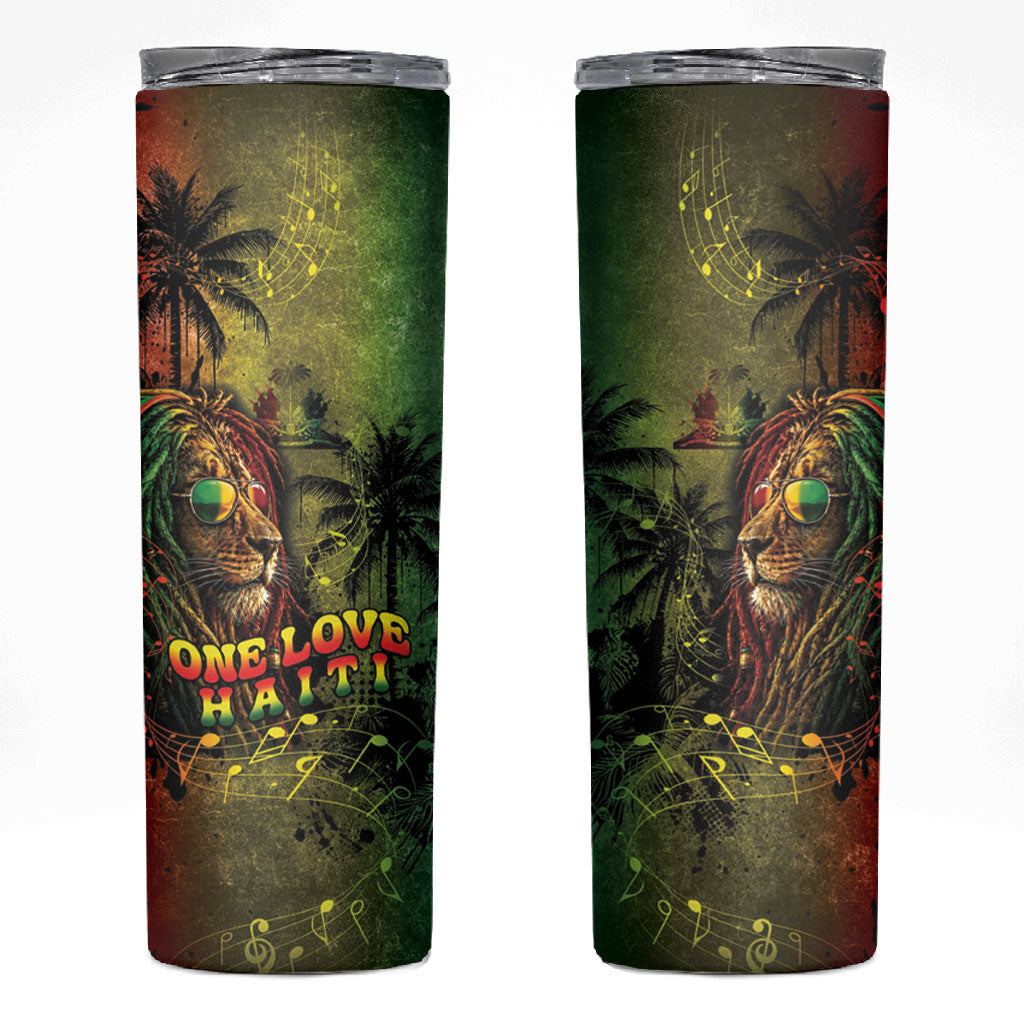 One Love Afro Haiti Skinny Tumbler Rastafarian Lion Reggae Grunge Style