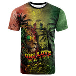 One Love Afro Haiti T shirt Rastafarian Lion Reggae Grunge Style