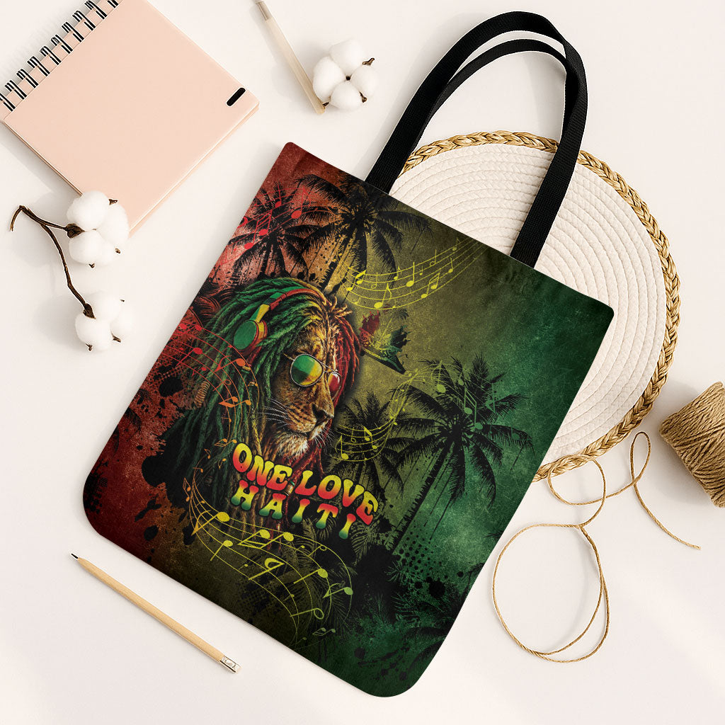 One Love Afro Haiti Tote Bag Rastafarian Lion Reggae Grunge Style