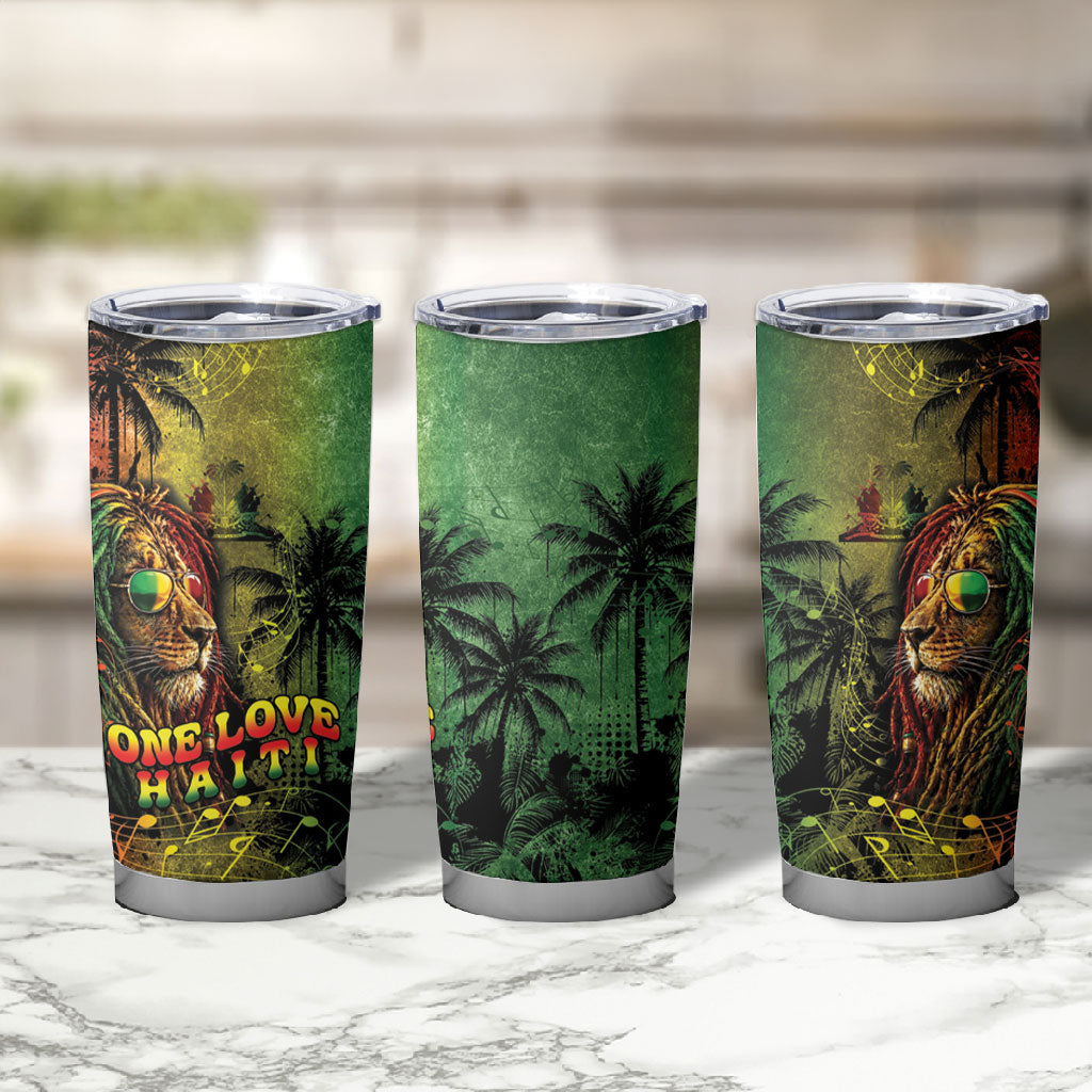One Love Afro Haiti Tumbler Cup Rastafarian Lion Reggae Grunge Style