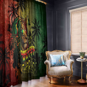 One Love Afro Haiti Window Curtain Rastafarian Lion Reggae Grunge Style