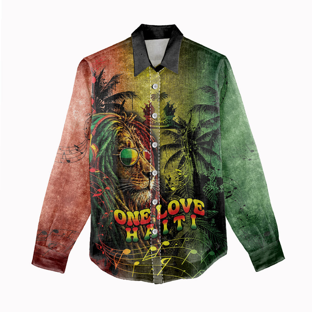 One Love Afro Haiti Women Casual Shirt Rastafarian Lion Reggae Grunge Style