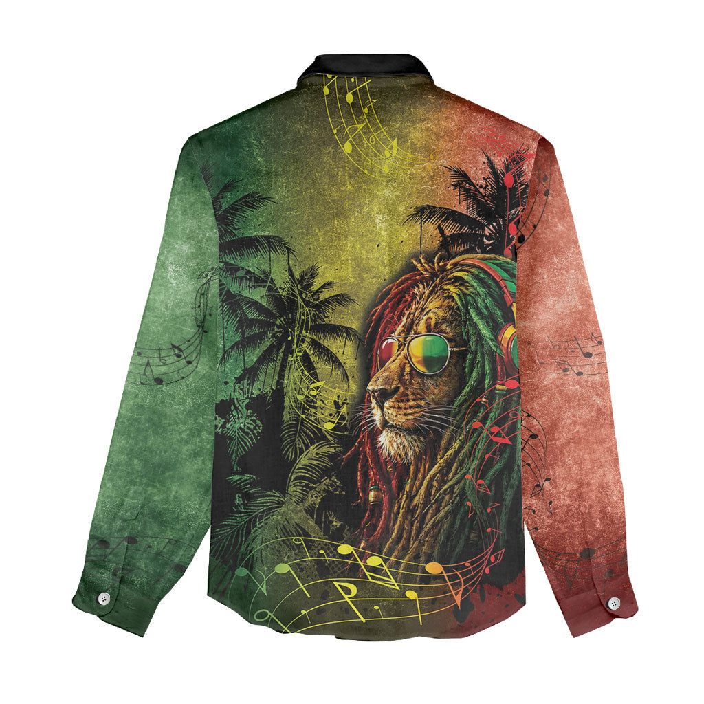 One Love Afro Haiti Women Casual Shirt Rastafarian Lion Reggae Grunge Style