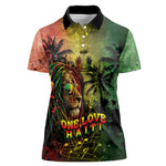 One Love Afro Haiti Women Polo Shirt Rastafarian Lion Reggae Grunge Style