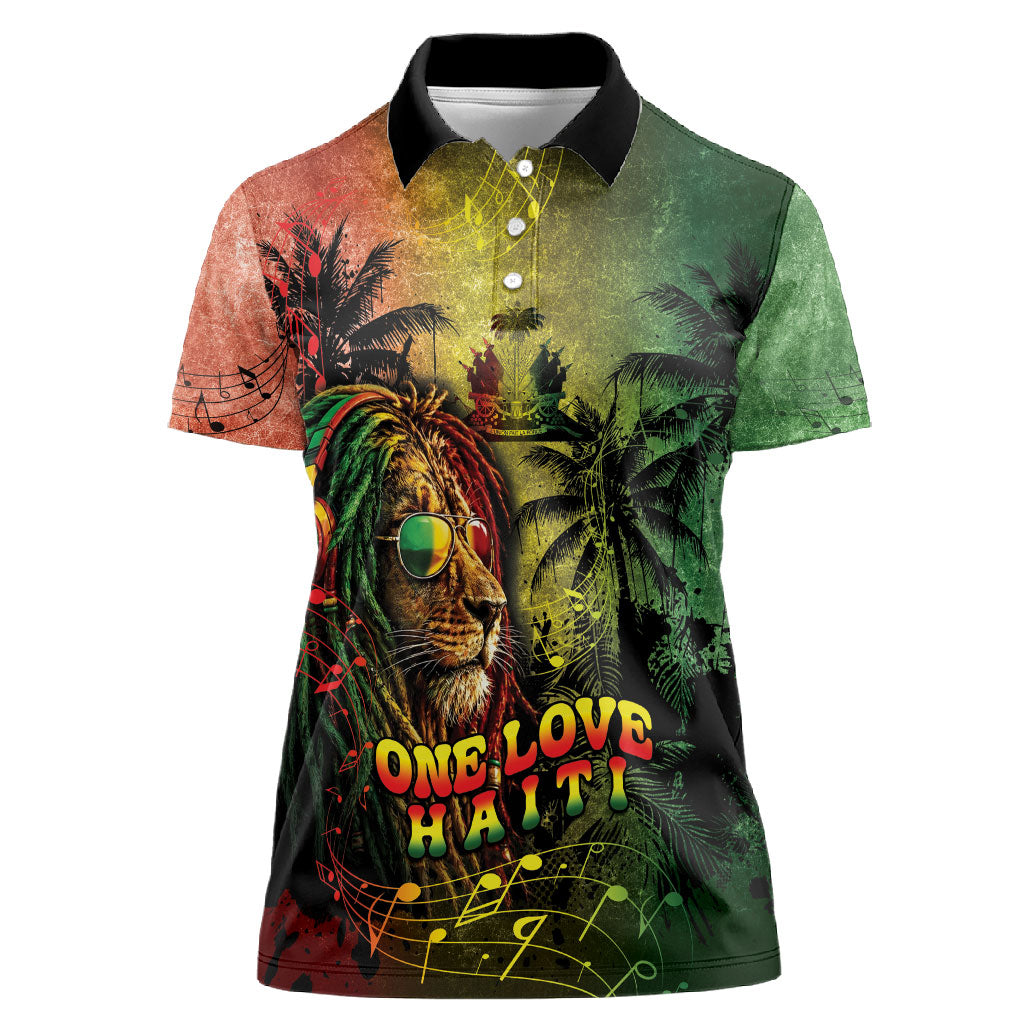 One Love Afro Haiti Women Polo Shirt Rastafarian Lion Reggae Grunge Style