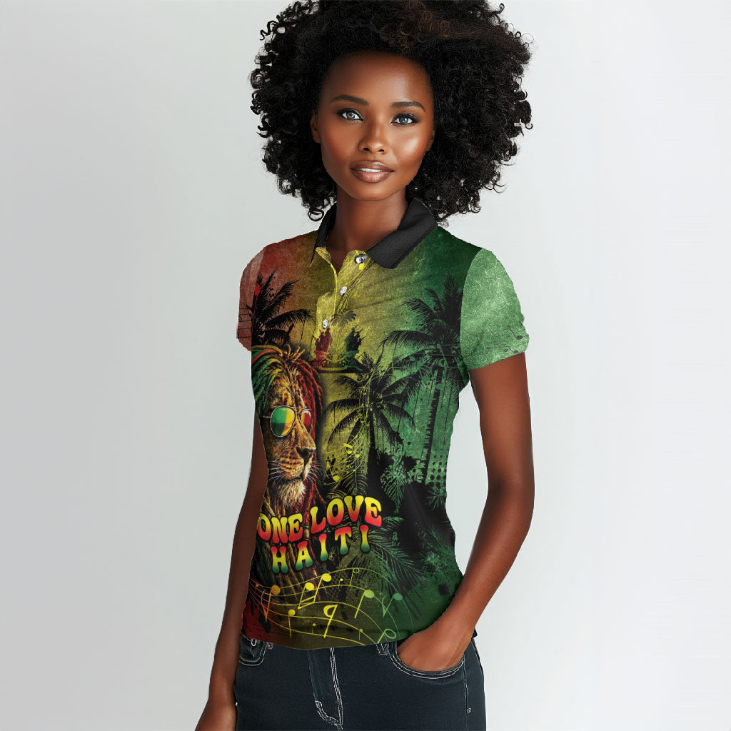 One Love Afro Haiti Women Polo Shirt Rastafarian Lion Reggae Grunge Style