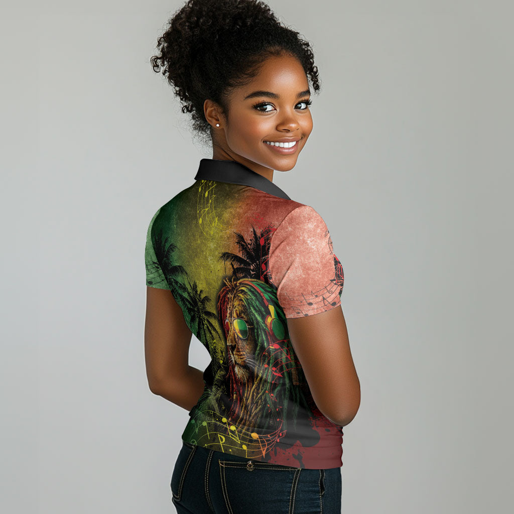 One Love Afro Haiti Women Polo Shirt Rastafarian Lion Reggae Grunge Style