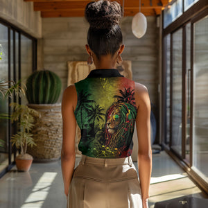 One Love Afro Haiti Women Sleeveless Polo Shirt Rastafarian Lion Reggae Grunge Style