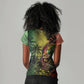 One Love Afro Haiti Women V-Neck T-Shirt Rastafarian Lion Reggae Grunge Style