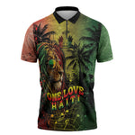 One Love Afro Haiti Zipper Polo Shirt Rastafarian Lion Reggae Grunge Style