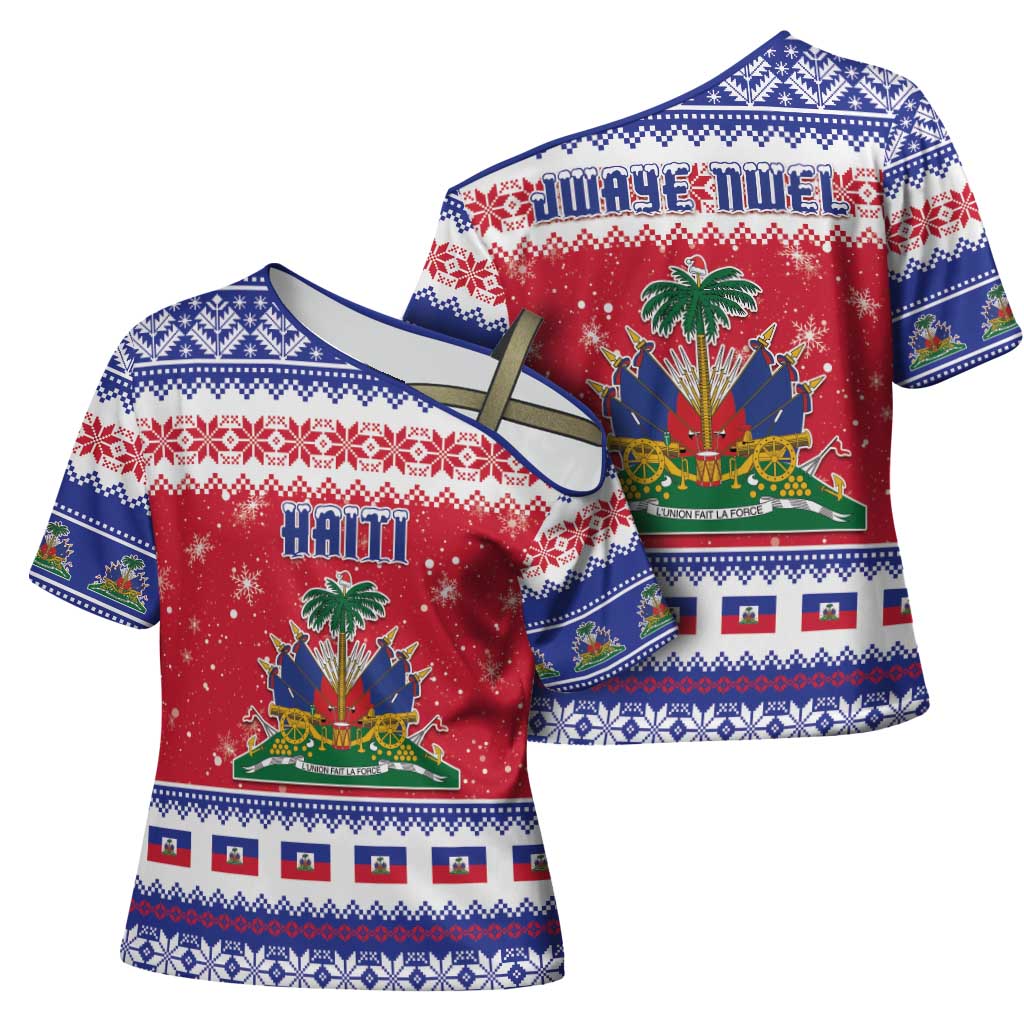 Afro Haiti Christmas Cross Shoulder Shirt Coat Of Arms Jwaye Nwel