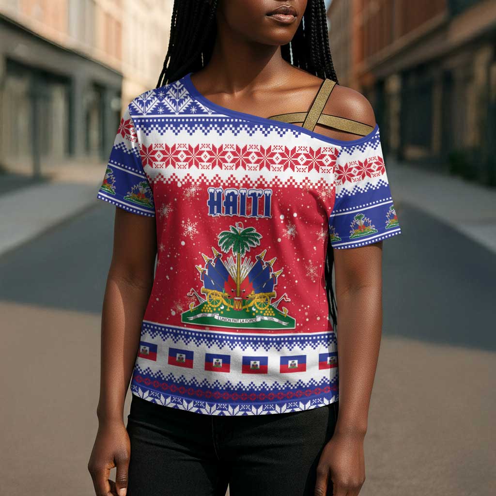 Afro Haiti Christmas Cross Shoulder Shirt Coat Of Arms Jwaye Nwel