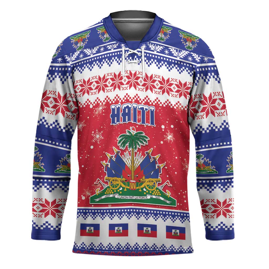 Afro Haiti Christmas Hockey Jersey Coat Of Arms Jwaye Nwel