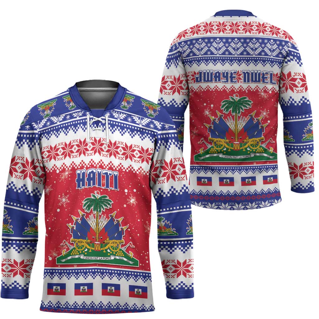 Afro Haiti Christmas Hockey Jersey Coat Of Arms Jwaye Nwel