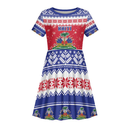 Afro Haiti Christmas Kid Short Sleeve Dress Coat Of Arms Jwaye Nwel - African Pride