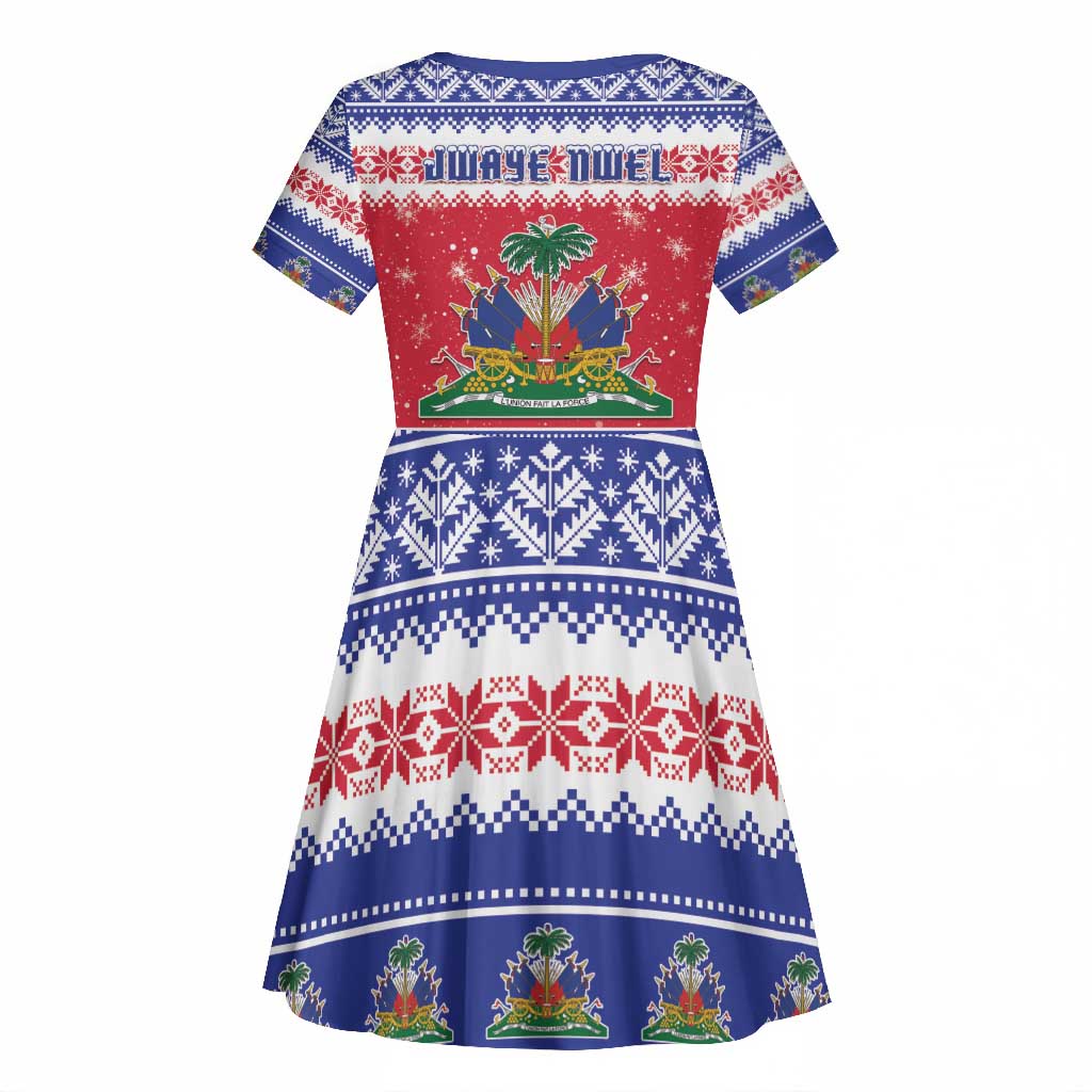 Afro Haiti Christmas Kid Short Sleeve Dress Coat Of Arms Jwaye Nwel - African Pride