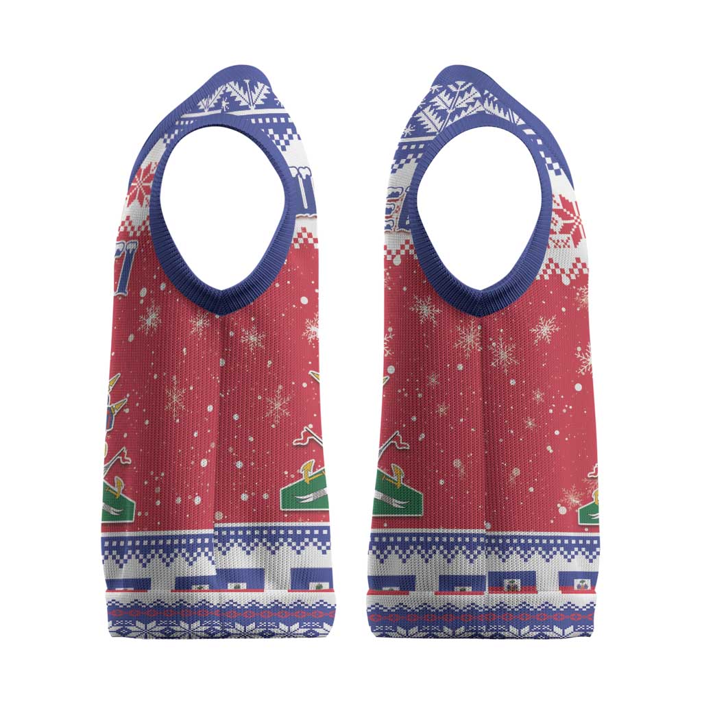 Afro Haiti Christmas Knitted V-Neck Vest Coat Of Arms Jwaye Nwel - African Pride